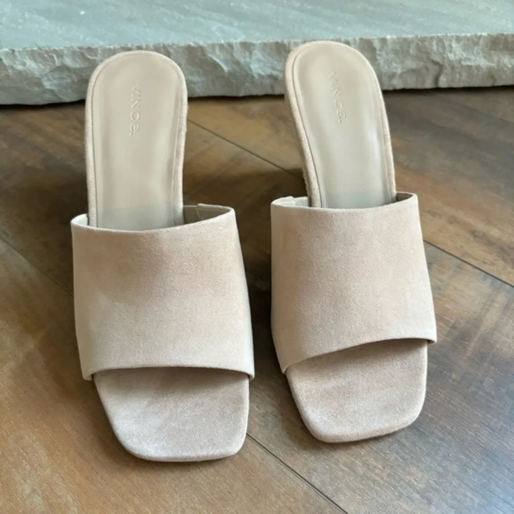 Vince Women's Size 8.5‎ Pia Wedge Espadrille Slide Taupe Clay Sandals
